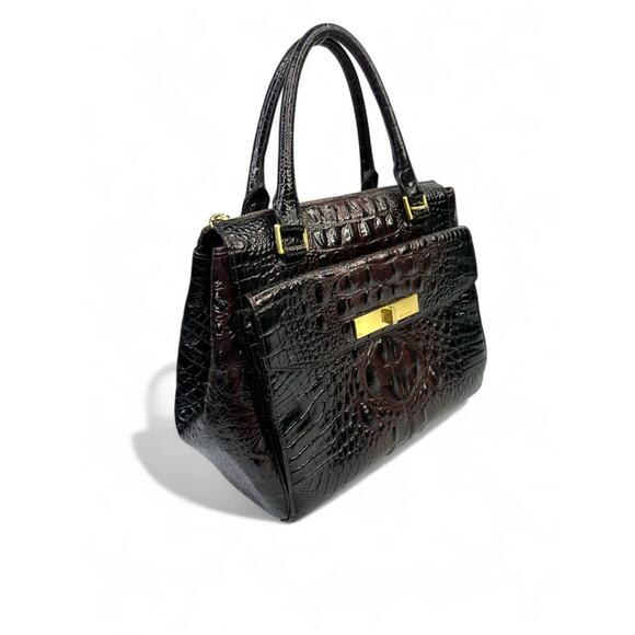 Brahmin Malia Satchel In Cocoa Melbourne Crocodile Embossed Leather - Picture 3 of 16